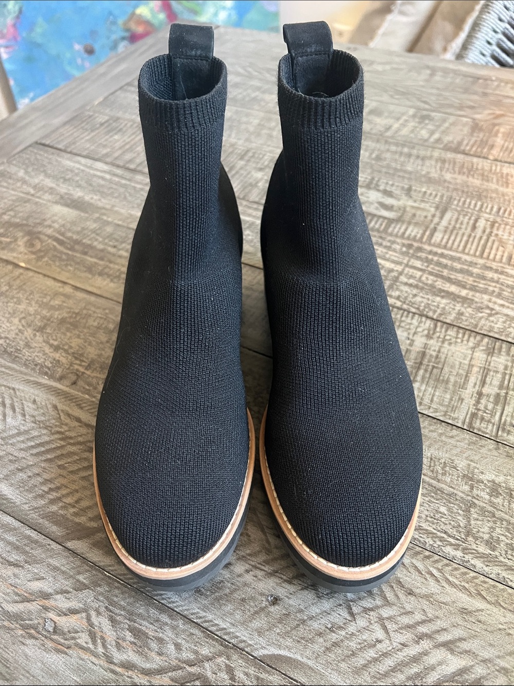 Eileen Fisher Black Knit Slip-On Ankle Boots